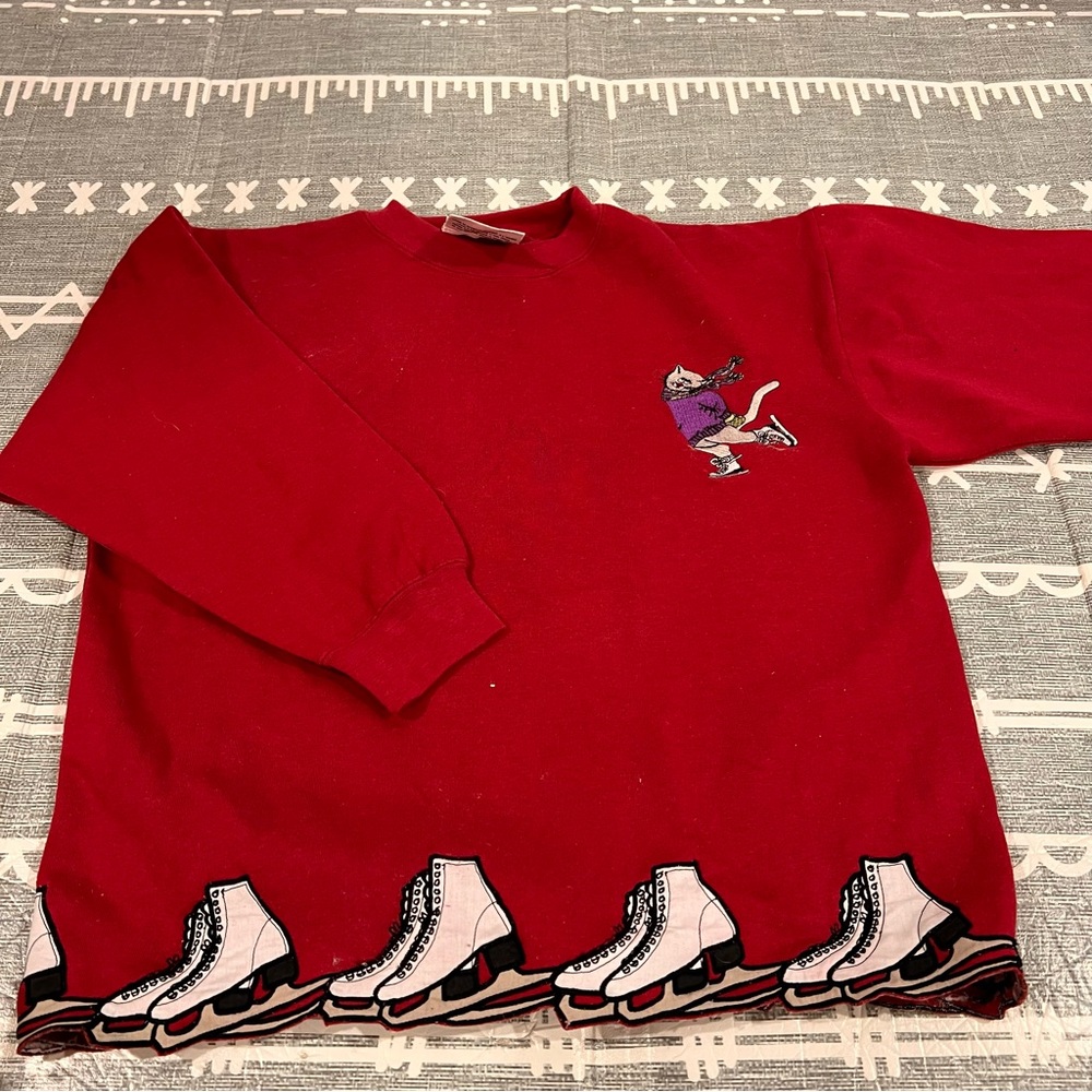 Vintage Northern Getaway Ice Skating Cat Sweater